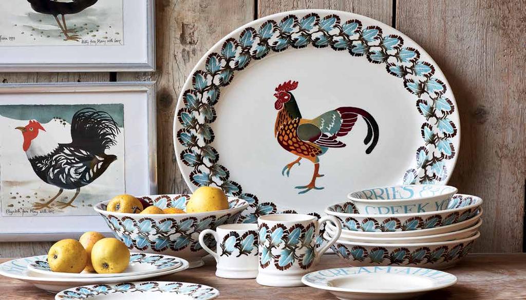 FEATHER & PALE BLUE TOAST A strutting cockerel takes centre stage on your dresser while feathers in muted fawns and duck egg blue decorate the rest of this collection. Goes well with Pale Blue Toast.