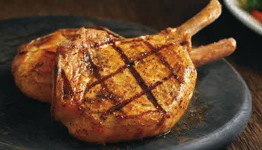 wood-fire grilled pork chop CHICKEN, RIBS, CHOPS & MORE Add a cup of our fresh made soup or one of our Signature Side Salads. (116-664 Calories) 3.