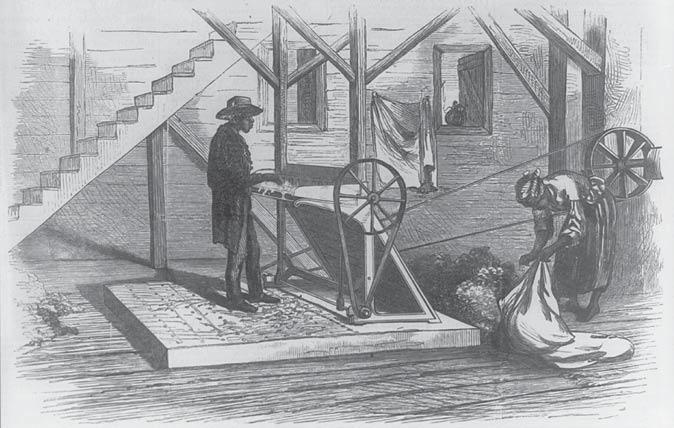The cotton gin, patented by Eli Whitney in 1794, was a device that separated cotton fibers from the seeds by pulling the fibers through a screen with small wire hooks.