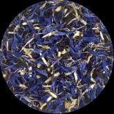 Sapphire Jubilee Blend Chinese black tea leaves, vibrant sapphire-blue cornflower petals and