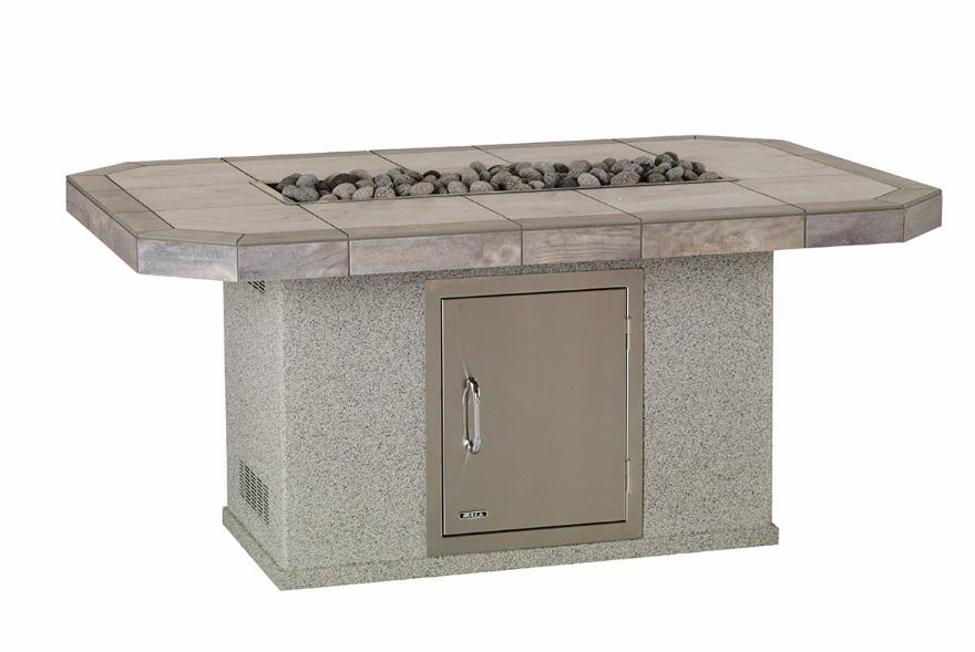 Angled Rectangular Fire Table Features Seats up to 6 adults Works as a fire pit and table Features stainless