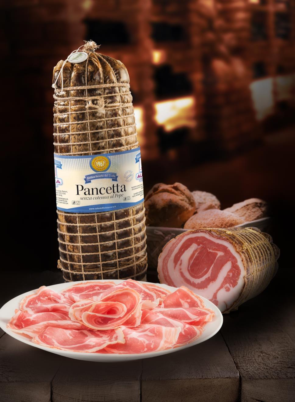 Pancetta senza cotenna al pepe Appearance Product with good colour saturation of the lean part and white of