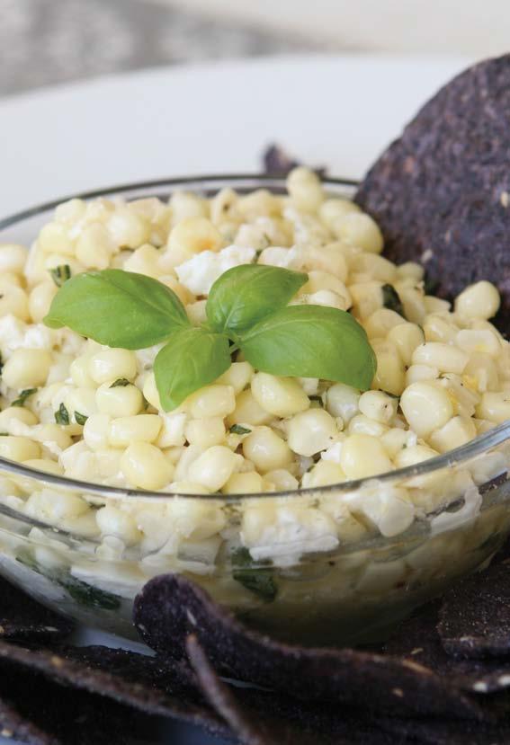 Yield: 10 Servings Sweet Corn and Feta Dip 4 ears Florida sweet corn, shucked 1 tablespoon olive oil 1 tablespoon white vinegar 2 tablespoons crumbled feta cheese 2 tablespoons fresh Florida basil,