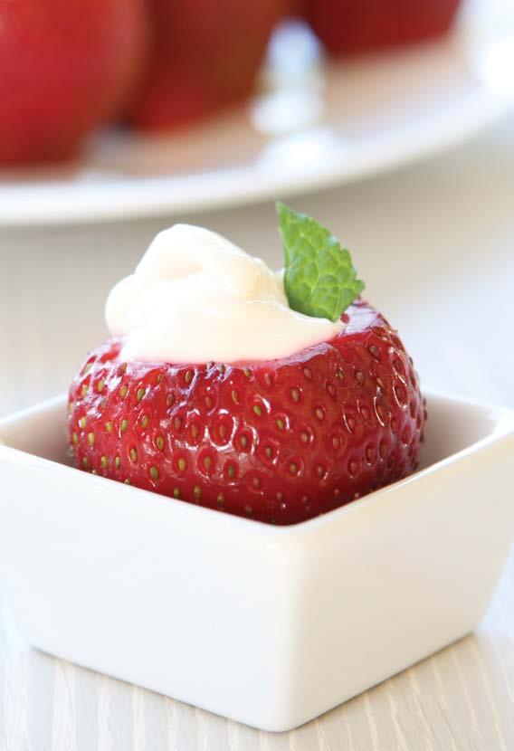 Yield: 16 Servings Fluffy Stuffed Strawberries 1 pound Florida strawberries 8 ounces low-fat cream cheese, softened 3 ounces low-fat strawberry yogurt ½ 8 teaspoon vanilla extract Cut stems off the