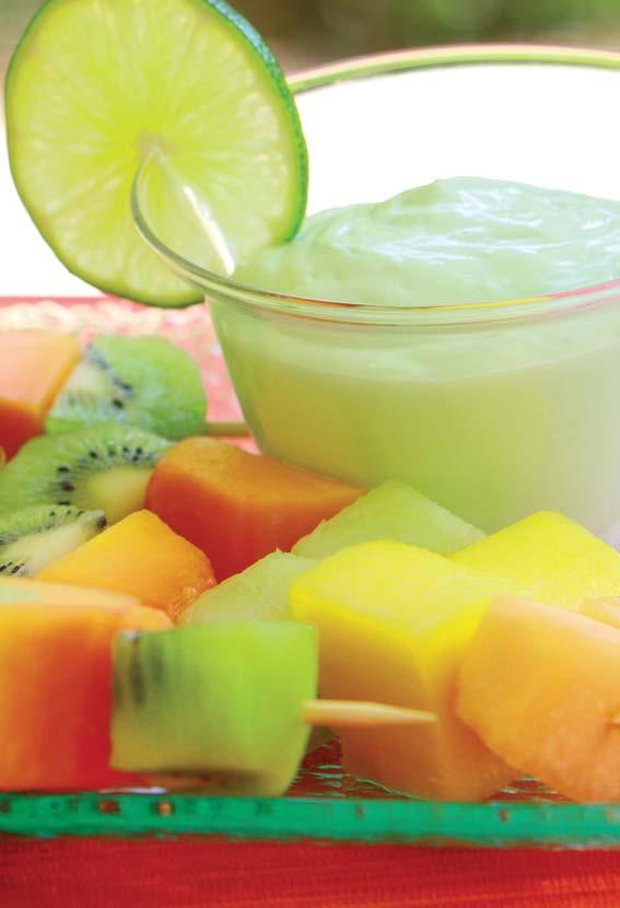 Yield: 16 Servings Fruit Kebobs with Lime Cream ½ Florida honeydew melon, peeled, seeded and cubed ½ Florida cantaloupe melon, peeled, seeded and cubed 1 Florida papaya, peeled, seeded and cubed 1
