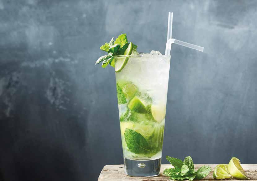 MOJITO ROYALE GLASS/ICE Collins glass, crushed ice 50ml The Lakes Vodka 25ml lime juice 12.