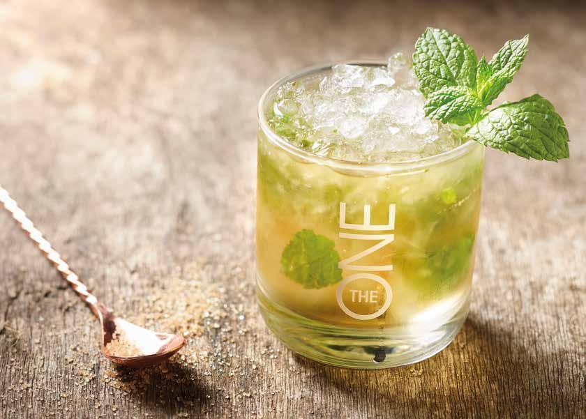 MINT JULEP GLASS/ICE Rocks glass, crushed ice 50ml The ONE British Isles Blended Whisky 1 bar spoon of sugar 10 15 mint leaves 1 dash of Angostura Bitters METHOD Add mint, sugar