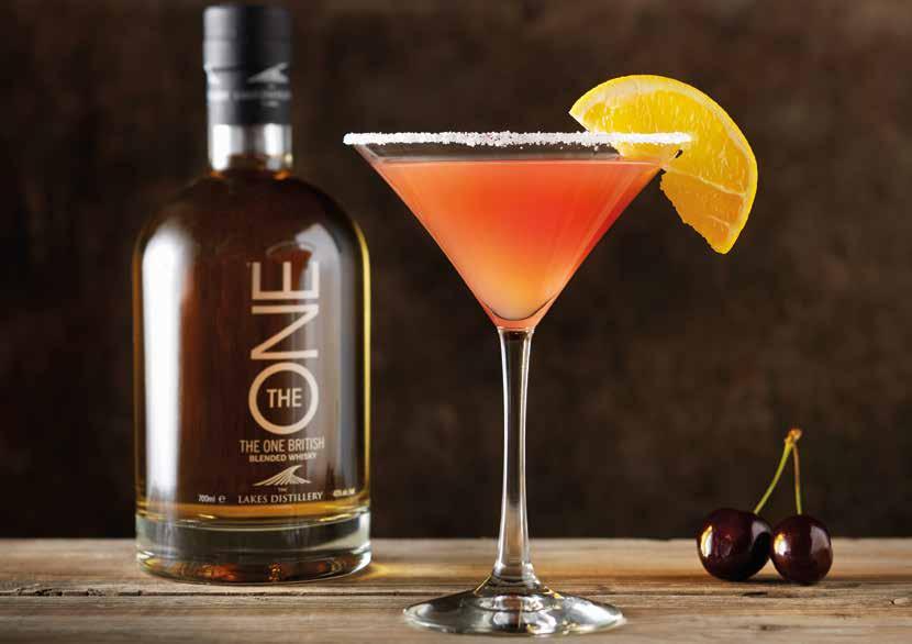 BLOOD & SAND GLASS/ICE Martini glass, cubed ice 25ml The ONE British Isles Blended Whisky 25ml sweet Vermouth 25ml cherry liqueur 35ml orange