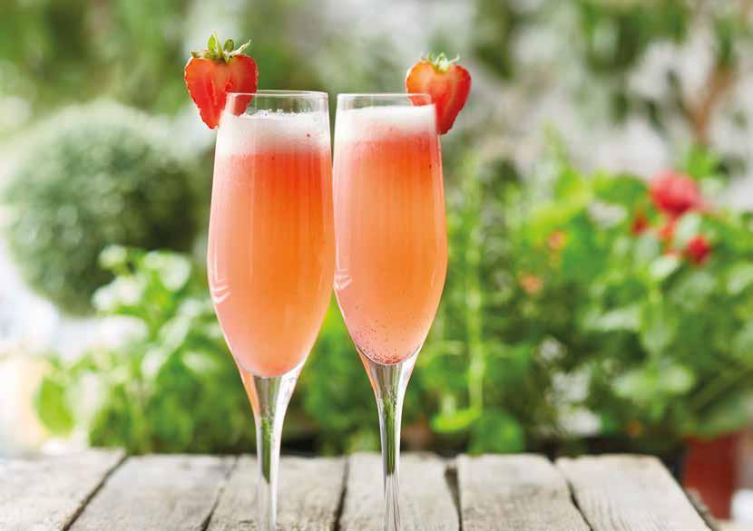FRAGARIA FIZZ GLASS/ICE Champagne flute 30ml The Lakes Gin 20ml Funkin strawberry puree 12.