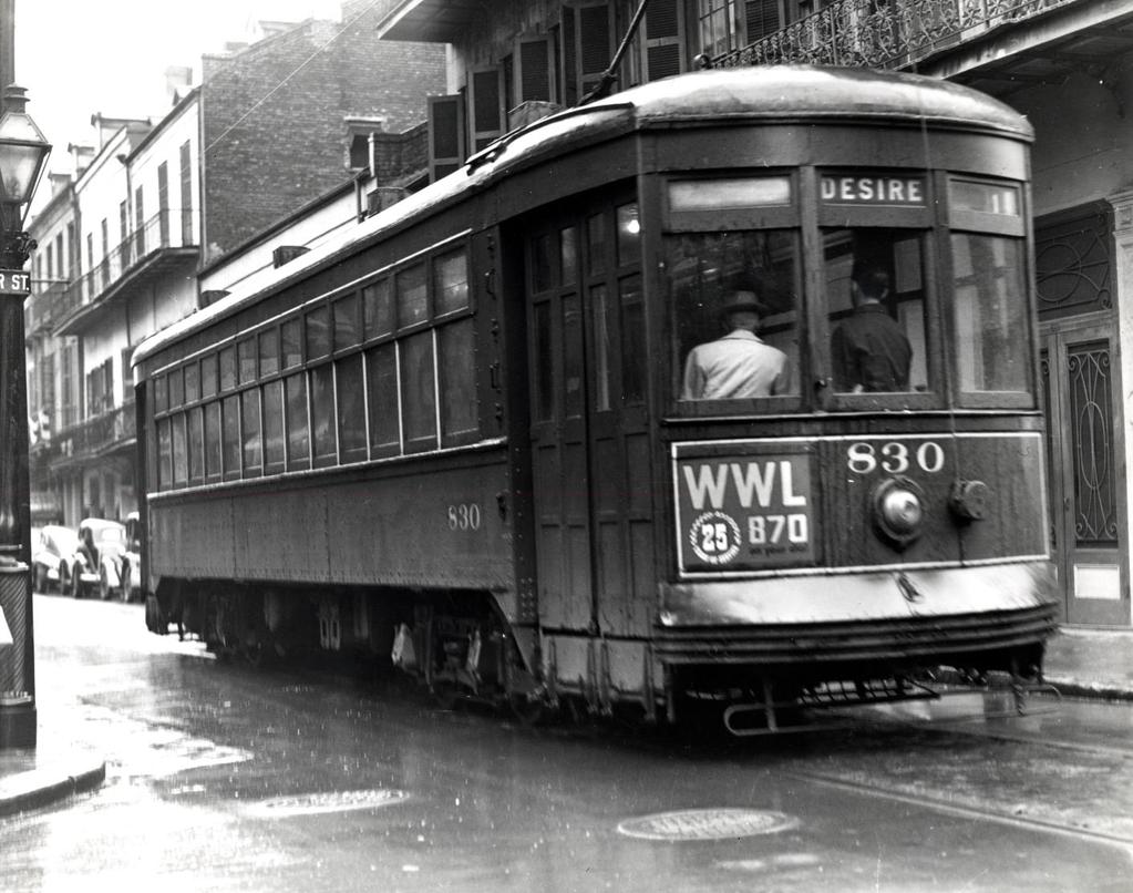 Howard Cole Coleman Photographs SOUTHEASTERN ARCHITECTURAL ARCHIVE COLLECTION 110 Desire Streetcar on Royal Street, New Orleans, Louisiana. Howard Cole Coleman, photographer for Life magazine, 1958.
