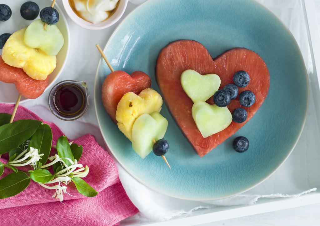 Watermelon hearts with vanilla ricotta Serves 4 Preparation time: 15 minutes ¼ small (about 1kg) watermelon cut in 4 x 4cm thick round slices, cut into a large heart shape about 14cm.