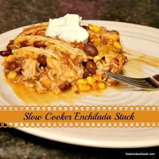 Slow Cooker Chicken Enchilada Stack Ingredients: 1 chopped onion 1 medium sized poblano chili pepper, chopped 2 garlic cloves, minced 1 1/2 t.