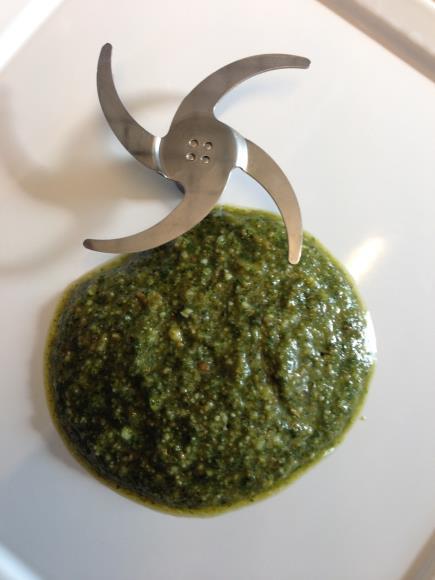 Recipes: Pesto 580 g basil leaves 40 g pine nuts (roasted) 150 g olive oil (cold pressed) 50 g