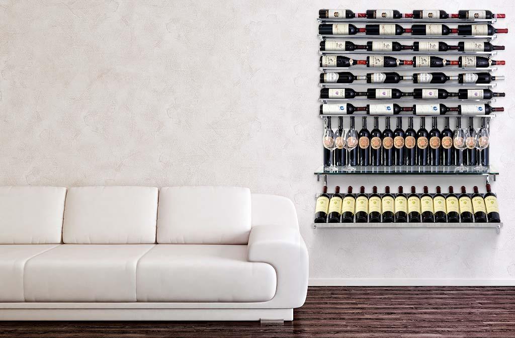 How was this wine rack designed? This installation is a great example of putting wine bottles in non-traditional places. Even a small apartment can have a wine bar that is functional yet beautiful.