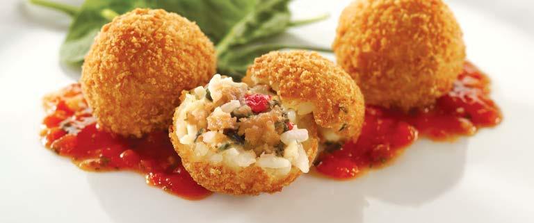 Sausage Arancini Arancini Stuffed not blended, each Arancini is packed with flavor A perfect bite: ¾ ounce each Ideal for salad, hors d oeuvres, or bar bites ORIGINALLY A SNACK