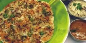Plain Uthappam Thick rice & lentil pancake. Onion & Chilli Uthappam Thick rice & lentil pancake topped with onions & green chillies.