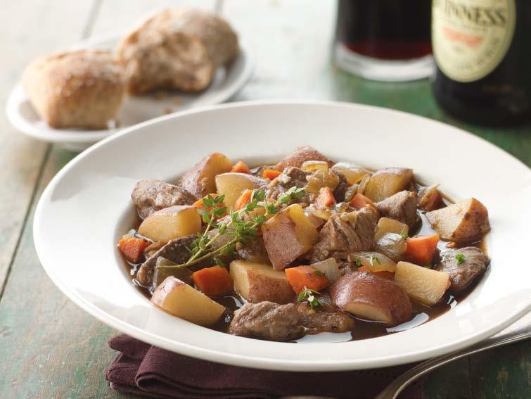 IRISH GUINNESS BEEF STEW SIMPLY POTATOES EXTRA LARGE RED SKIN DICED POTATOES #32001 YIELD: 4-5 servings Simply Potatoes Extra Large 8 oz. Red Skin Diced Potatoes #32001 all-purpose flour 1 Tbs.