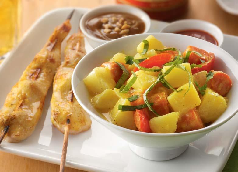 THAI CURRY POTATOES SIMPLY POTATOES 5/8 SOUTHERN STYLE DICED POTATOES #15110 YIELD: 4 servings Simply Potatoes 5 /8 Southern Style Diced Potatoes #15110 vegetable oil yellow curry paste carrots,