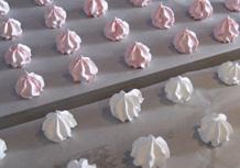 Meringues 400 g sugar 200 g egg whites 1 pinch salt Whip egg whites, sugar and salt until stiff and sugar has dissolved. Spoon meringue into a piping bag and pipe spiral peaks onto a baking tray.