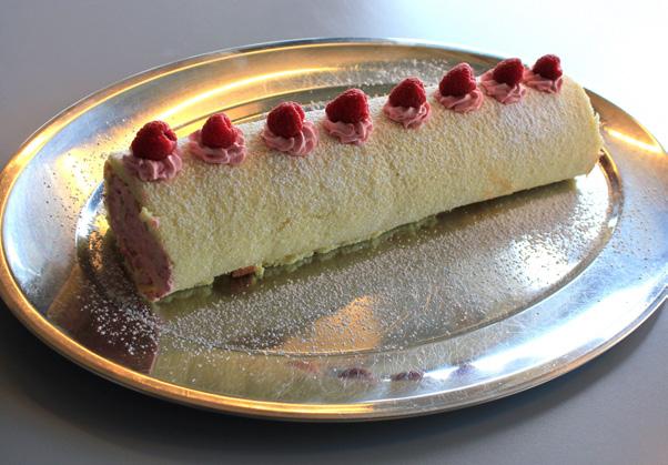 Raspberry roulade For the Genoise Sponge 4 eggs 125 gr sugar ½ table spoon baking powder 100 gr plain flour Whip the eggs and the sugar at a high speed until stiff, light and fluffy.