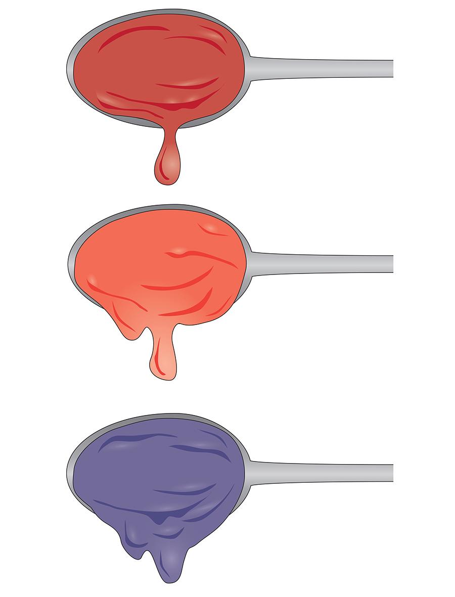 Testing Jelly Doneness without Added Pectin: Spoon or Sheet Test 1. Dip a cool metal spoon in the boiling jelly mixture. 2.