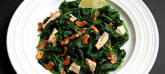 Wilted Spinach with Cashews Wilted spinach makes a quick and easy hot lunch. It can be prepared in a variety of ways, but for this recipe it is cooked with sesame oil and cashews.