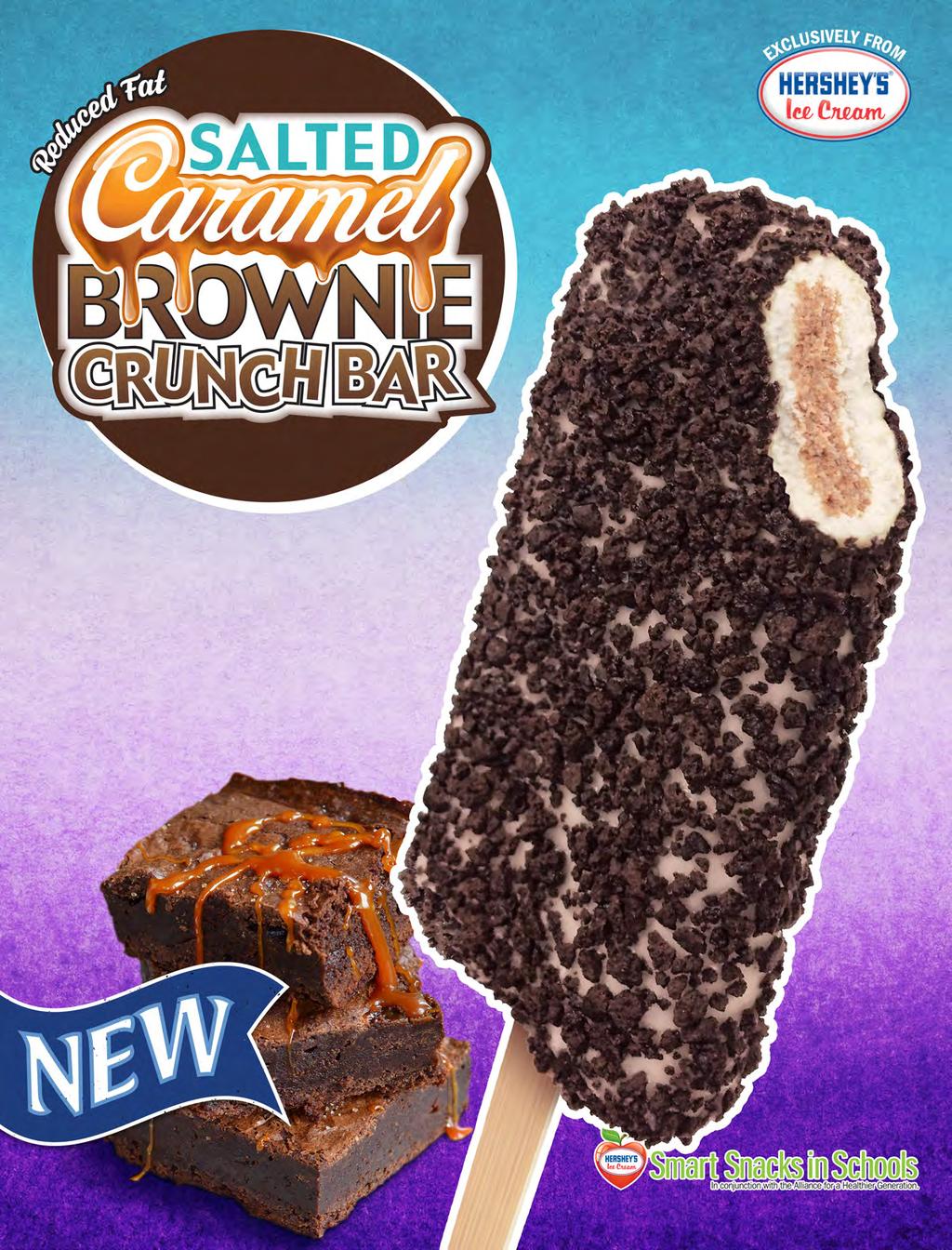 Delicious no fat brownie and salty caramel artificially flavored ice cream coated with chocolate crunch. 36 ct. Case 2.