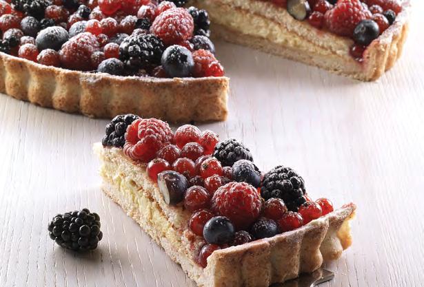 Cakes - Fruit FRUTTI DI BOSCO (MIXED BERRY CAKE) Shortcrust pastry base filled with Chantilly cream, topped with a layer of sponge cake and lavishly garnished with an assortment of berries:
