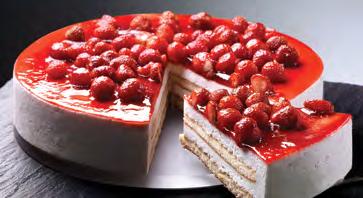 MONTEROSA A creamy mix of mascarpone and ricotta cheese, divided by a delicate layer of sponge cake, topped with wild strawberries ITEM