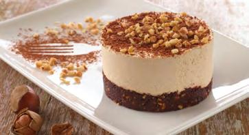 51 oz - 128 g 10 hours in the refrigerator HAZELNUT KISS A cookie crumb base studded with hazelnuts, topped with a smooth hazelnut mousse, finished
