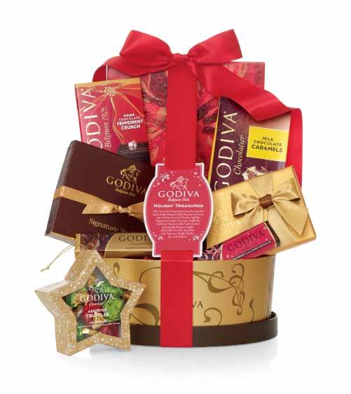 Small Bar Solid Dark Chocolate Small Bar 2 lbs 12.55 oz O U D $150 10300 Red Ribbon (shown) 78736 Gold & Brown Ribbon d. Signature Gift Basket These are a few of our favorite things.