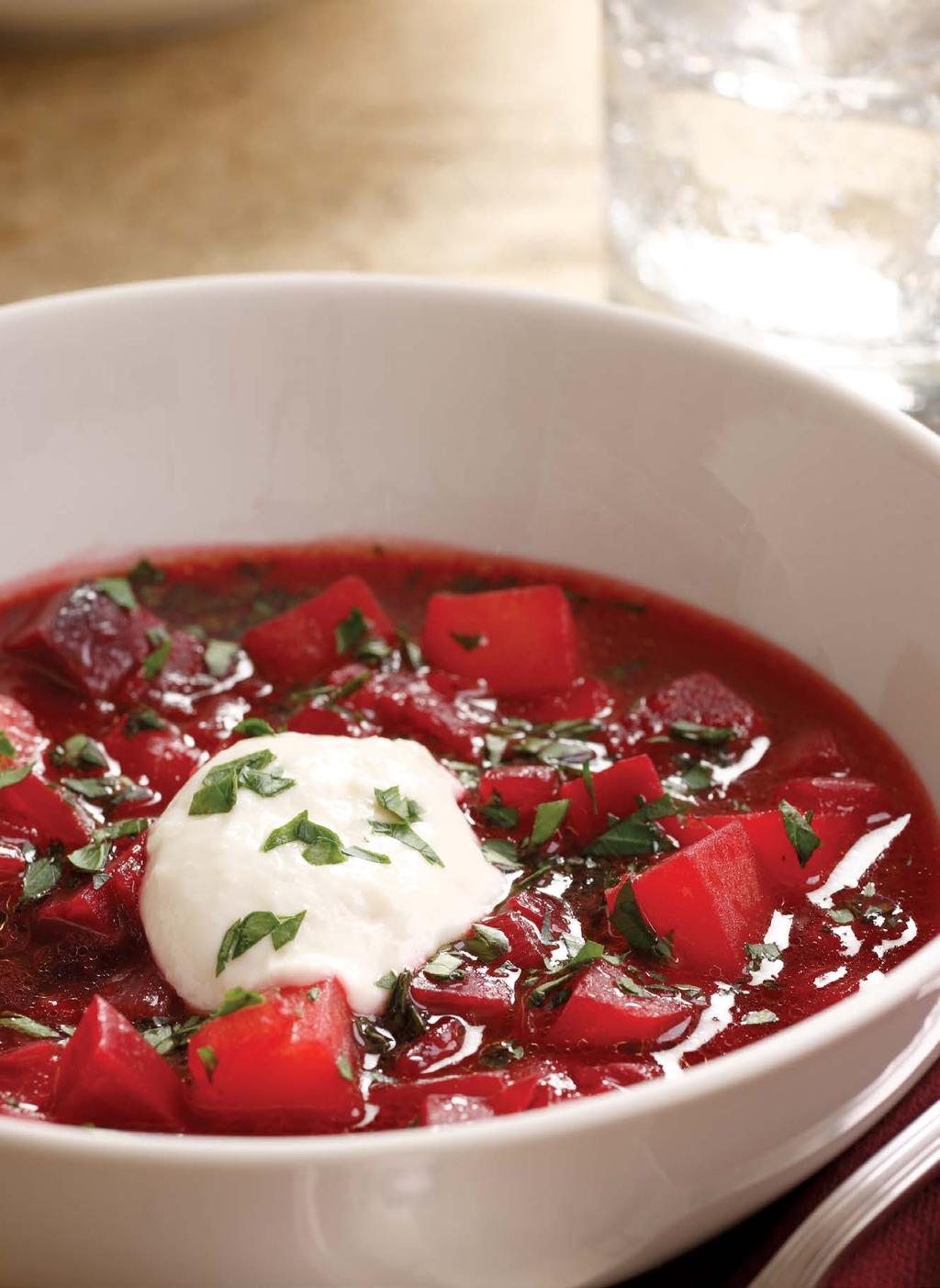 500-Calorie Dinners Week 4: Thursday (cont d) BORSCHT Weight Loss Gluten Free ACTIVE: 30 MIN TOTAL: 30 MIN Borscht is a simple beet soup typically made with beef broth and garnished with sour cream.