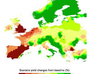 Climatic change effect Changes in crop production in 2080, for the scenario Β2ΗadAM3h temperature increase at 2,5⁰C (Peseta Research Project, 2009). 4.