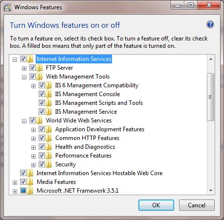 Chọn Turn Windows feature on or off, sau đó chọn các option như sau: Chọn