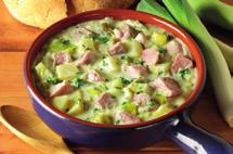 Gammon, potato and leek soup Time: 10 mins to prepare and 45 mins to cook Serves: 8 750g Tesco unsmoked gammon joint 2 large Wilson s Maris Piper potatoes, peeled and cubed 2 Tesco leeks, chopped 1