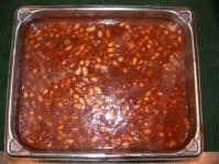 BEANS, BAKED PORK BBQ - 80075 2 days - refrigerated 2 hours baked 1 #10 Can Navy Beans half size s/s Pan 2 ½" Deep 1 Quart Sauce Honey Bbq Mixing Bowl 2 Cups Bacon Pieces Cooked (80005) Rubber