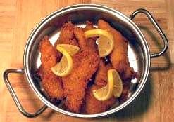 FISH, FRY - 81425 6 months - frozen 30 minutes 14 Each Fish Pollock Shore Fry Strips, Frozen 4 Each Lemon Slice Quartered As needed Parsley Flakes 1 Place frozen fish pieces in fry basket, 1/3 full.