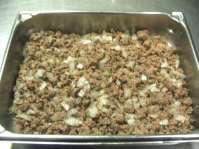 GROUND BEEF AND ONION COOKING S - 81680 2 days - pre-staged, held under refrigeration 2 Pounds Ground Beef Thawed Large Cooks Spoon 2 Cups Onions Yellow Diced (60800) 2 Tablespoons Salt & Pepper