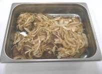 LIVER AND ONIONS (OVEN METHOD) - 81826 Liver- = 12 months - frozen; 2 days - thawed, held under refrigeration Onion mixture = 3 days - prestaged Liver and Onions = 1 day - prestaged 1 hour Roasted
