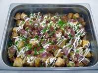 POTATOES, RED LOADED FRIED - 82776 1 day - Held in water, refrigerated 30 minutes Red Potatoes Prep = 4 Pans Squeeze bottle 10 Pounds Potatoes Red 1" Chunks Smothered Red Potatoes = 1 Pan 2.