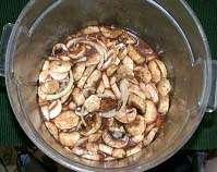 SAUCE, MUSHROOM CHICKEN - 83300 25 hours - prepared, refrigerated 2 Quarts Gravy Beef Prepared (81500) Large mixing bowl 0.5 Cup Onions Yellow (60800), ¼" Sliced Whisk 0.