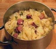 SAUSAGE AND CABBAGE - 83475 49 hours - pre-staged Vegetable Seasoning = 6 months - frozen; 14 days - thawed Polish Sausage = 60 days 2 hours 4 Quarts Cabbage Green Chef knife 1 Cup Seasoning