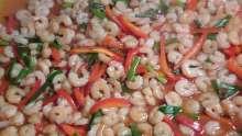 SHRIMP STIR FRY PREP - 83650 48 hours prepared, refrigerated 2 Cups Sesame Garlic Glaze Prepared, Cooled Measuring Cup 3 Quarts Shrimp 71/90 P&D Tail Off Thawed, Drained Saucepan 3 Cups Peppers Red
