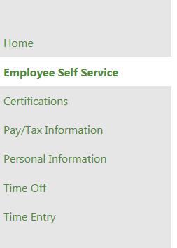 ESS Menu Options The CREC ESS menu includes the following options: Certifications, Pay/Tax Information, Personal Information, Time Off and Time Entry.
