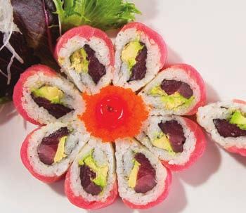 GEISHA FUJI FRESH ROLLS RAINBOW* $12.95 California roll topped with tuna, salmon, shrimp, yellowtail and avocado DRUNKEN FISH* $14.