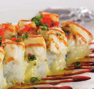 95 Tempura shrimp roll, cream cheese, topped with a spicy crab blend, jalapeños, baked, and topped with