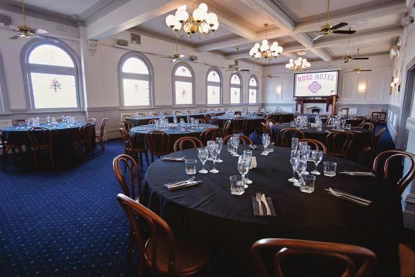 THE BALLROOM Room Facts: Capacity: 120 seated - 150 standing. Room Hire: $250. Style: Modern Heritage. Suits: Weddings, large parties, big table meetings, club gatherings, speeches, live music.