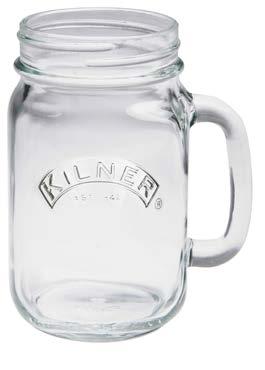 Kilner handled jar The Kilner 18fl oz handled jar provides a fashionable and unique way to serve a variety of refreshing drinks from spiced ciders (max temperatue 176 F ) to freshly brewed beers.