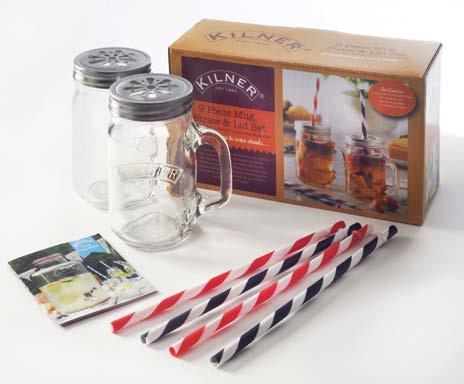 Kilner 9 piece mug lid and straw set The Kilner 9 piece set provides a fashionable and unique way to serve a variety of refreshing drinks.