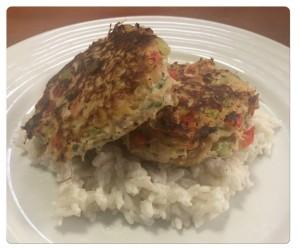 Thai Chicken Patties with Coconut Rice Serves: 4 Ingredients: 500g chicken mince 1 small onion, finely diced 1/2 stalk celery, finely diced 1/2 red capsicum, finely